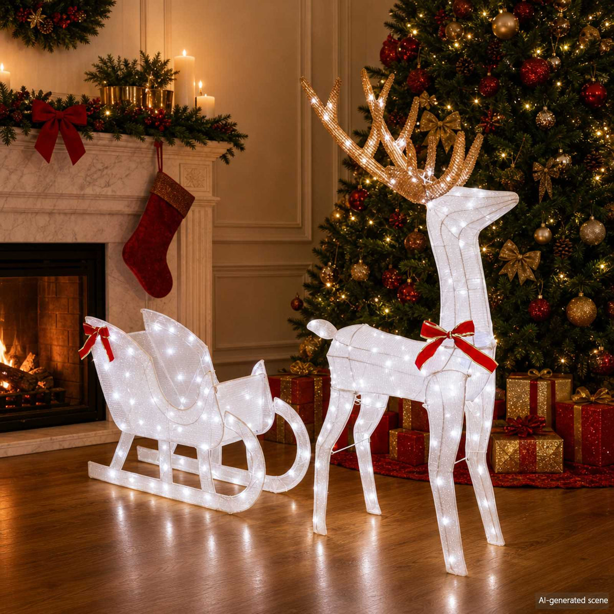 Reindeer vuče saonice LOVIISA 200 LED lampica Hladno bijela