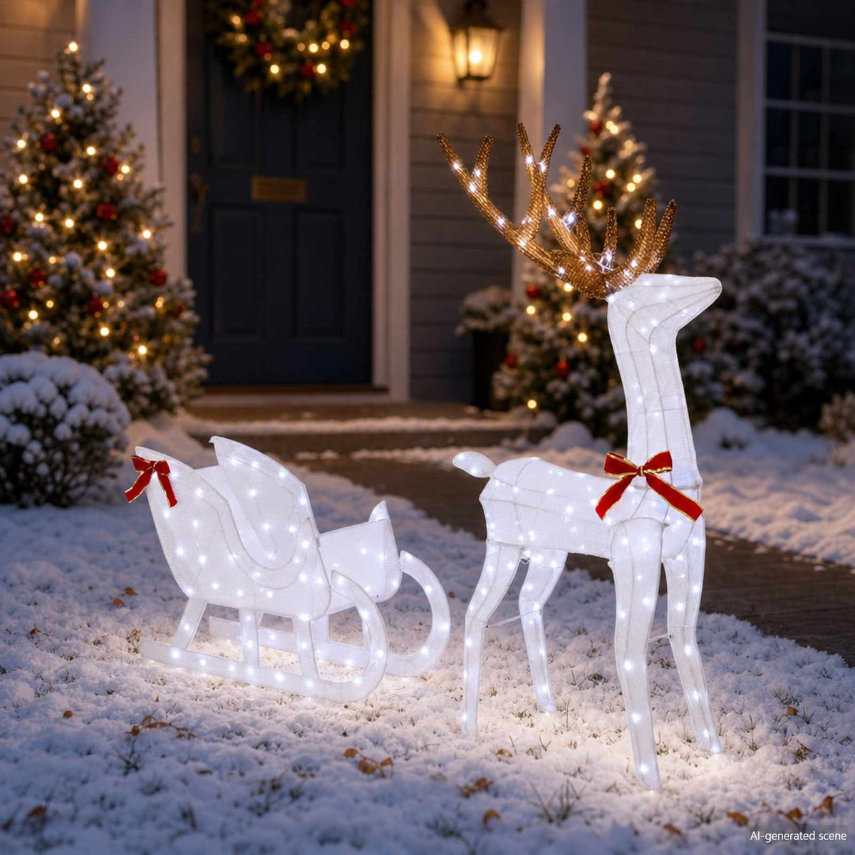 Reindeer vuče saonice LOVIISA 200 LED lampica Hladno bijela