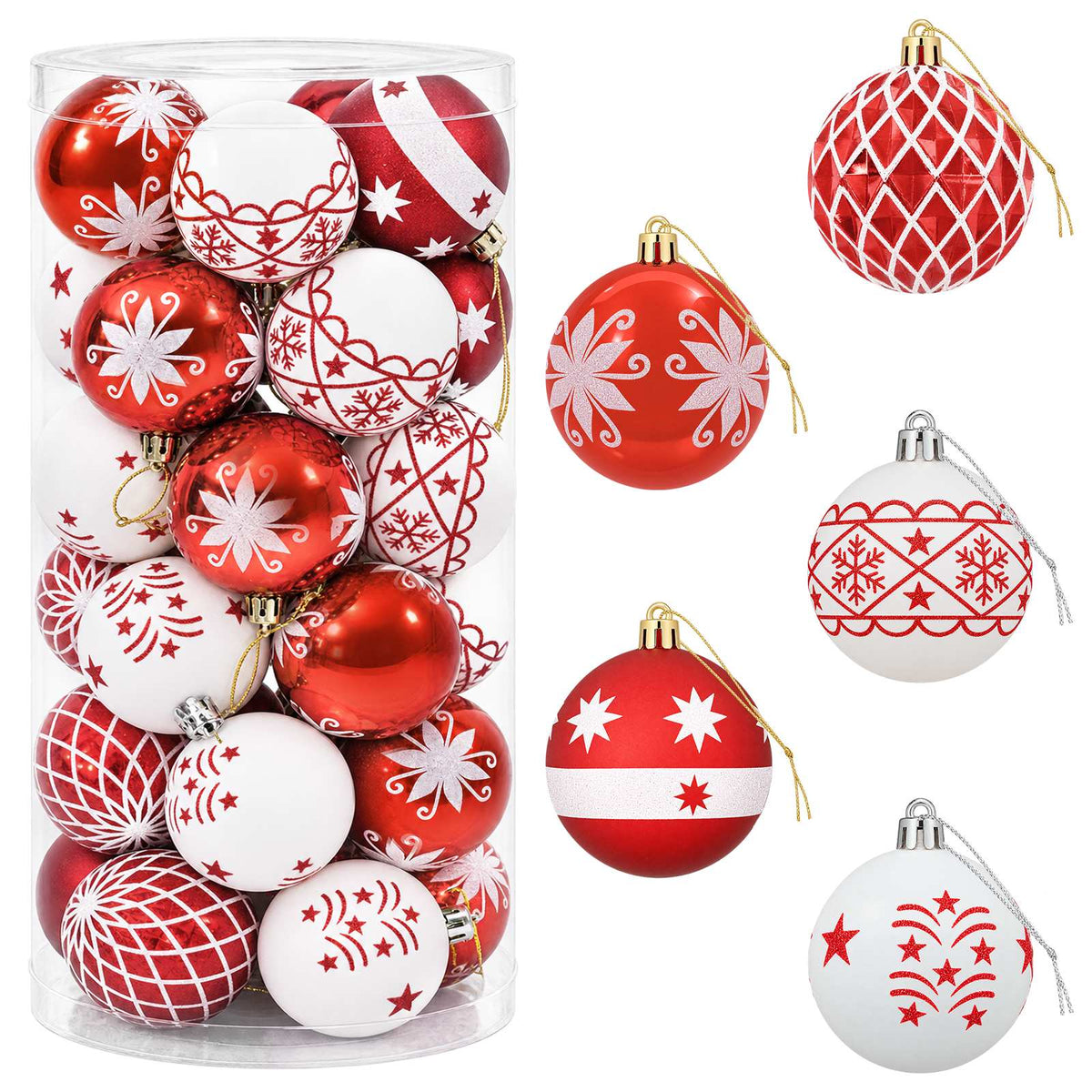 Set božićnih kuglica 30 kom. Crvena i bijela Ø 6 cm Plastika
