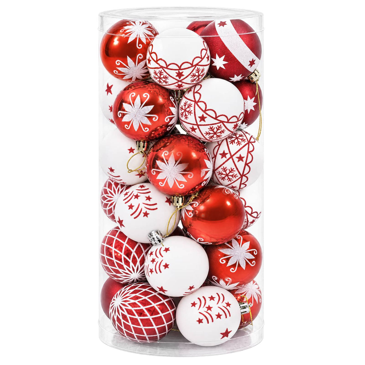 Set božićnih kuglica 30 kom. Crvena i bijela Ø 6 cm Plastika