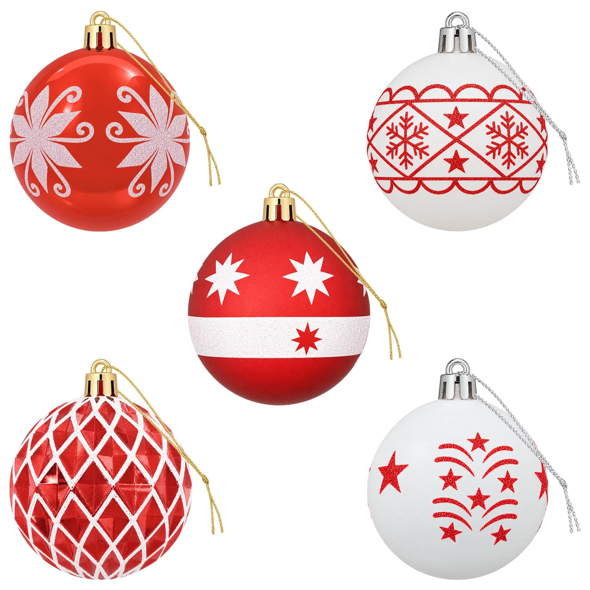 Set božićnih kuglica 30 kom. Crvena i bijela Ø 6 cm Plastika
