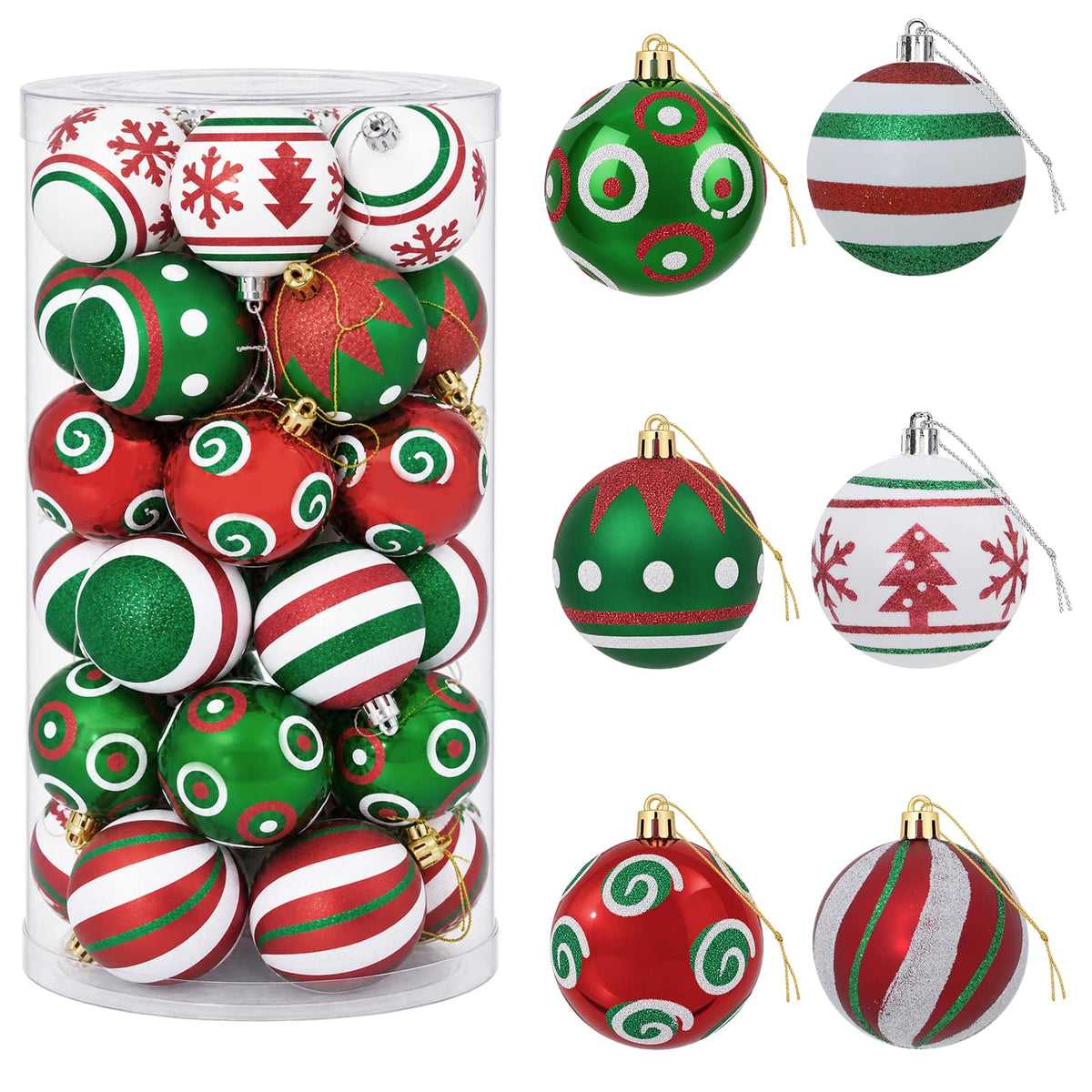 Set božićnih kuglica 30 kom. Bijela, crvena i zelena Ø 6 cm