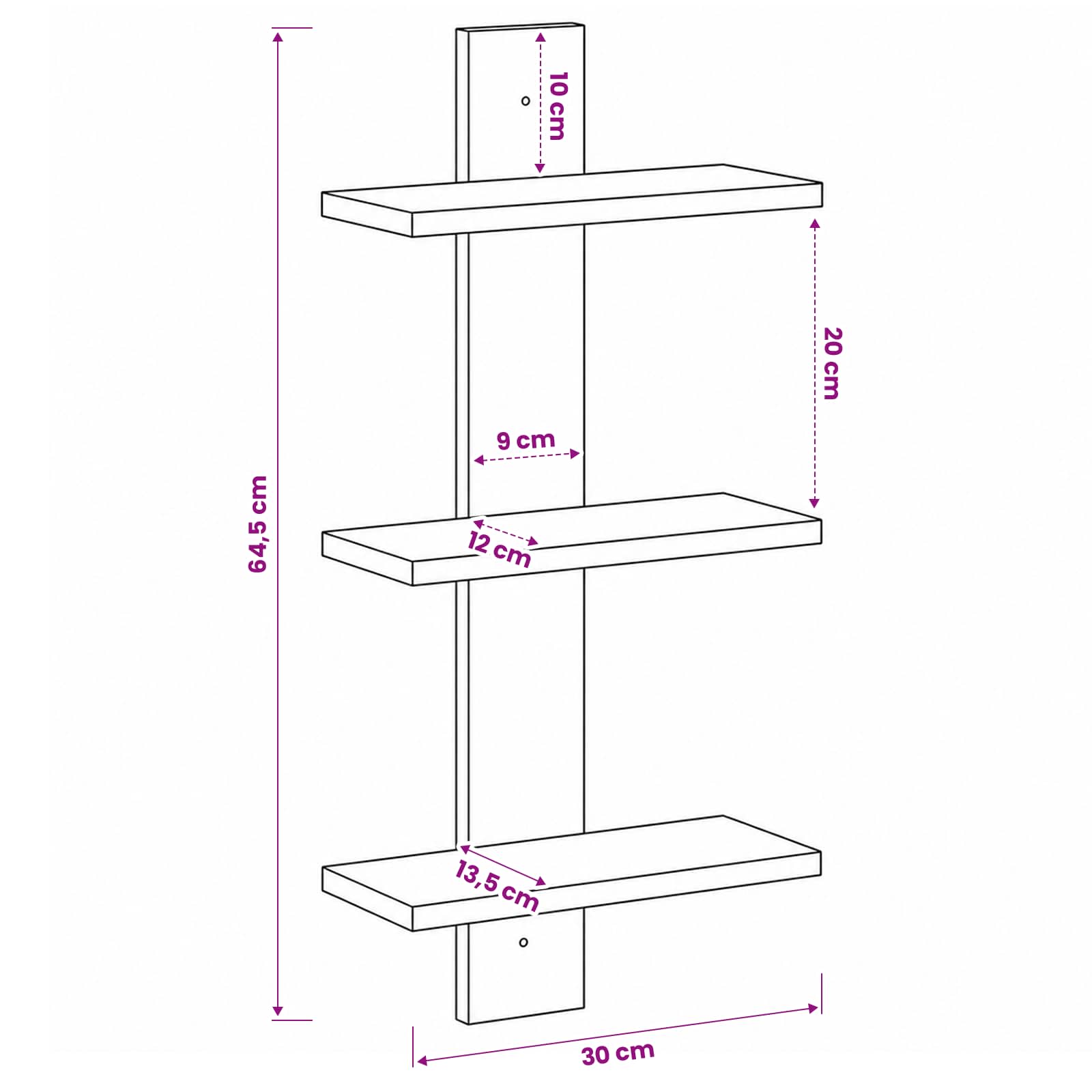 Zidna polica Drvo hrasta 30 x 13.5 x 64.5 cm Prerađeno drvo