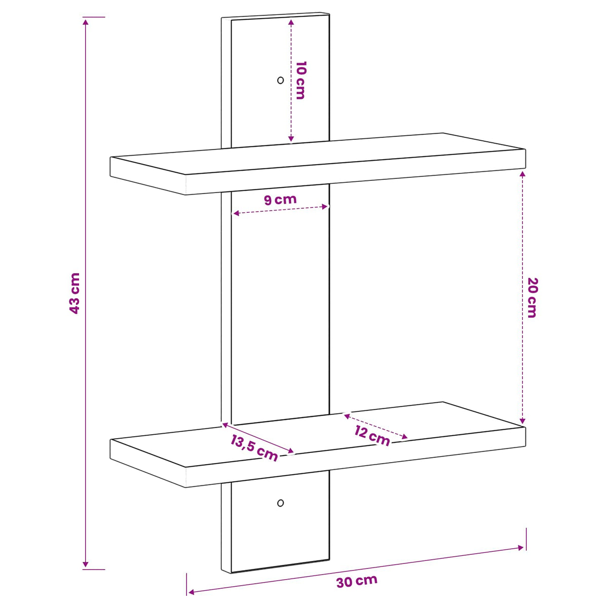Zidna polica Crni hrast 30 x 13.5 x 43 cm Prerađeno drvo