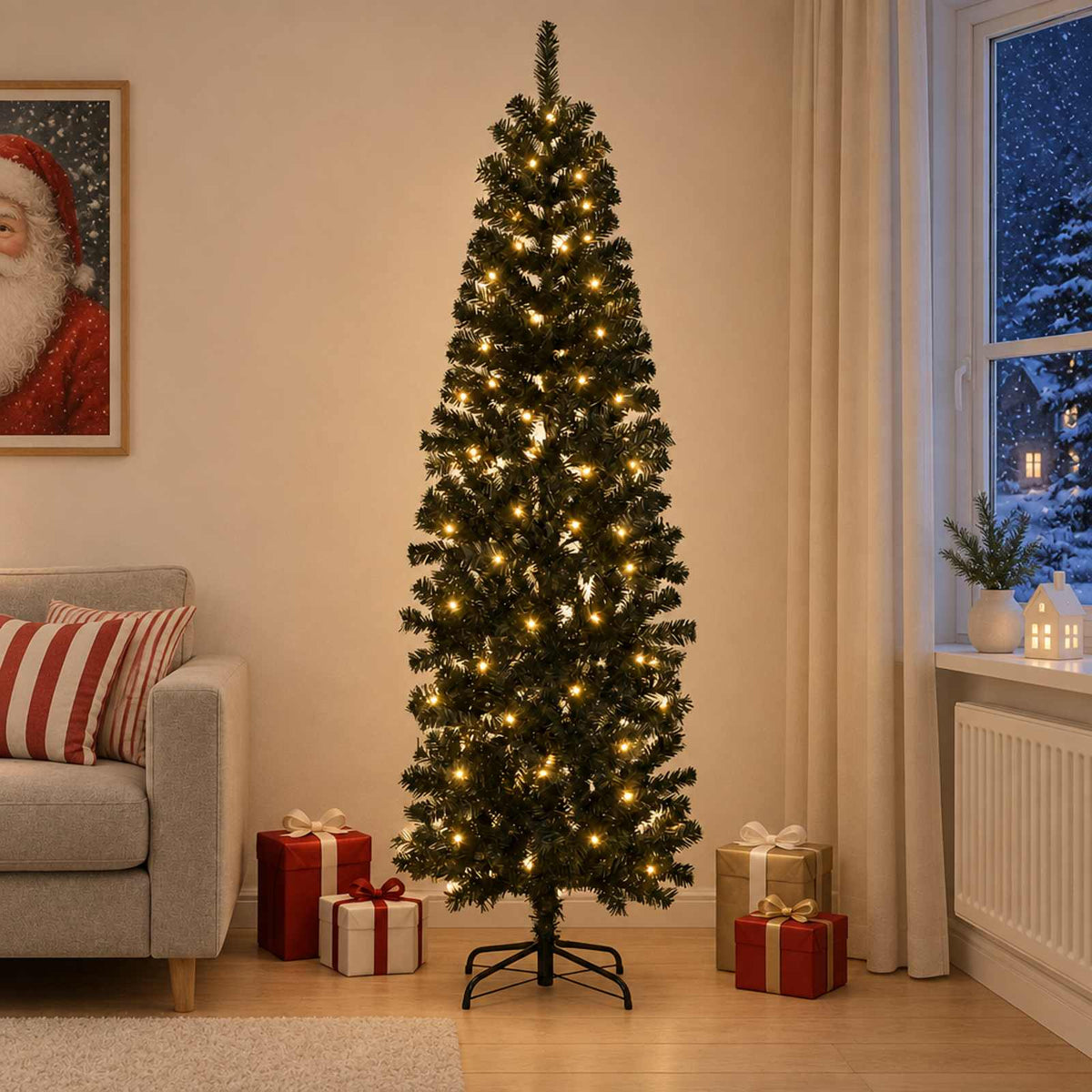 Umjetno vitko božićno drvce 180 cm 300 LED lampica Topla bijela