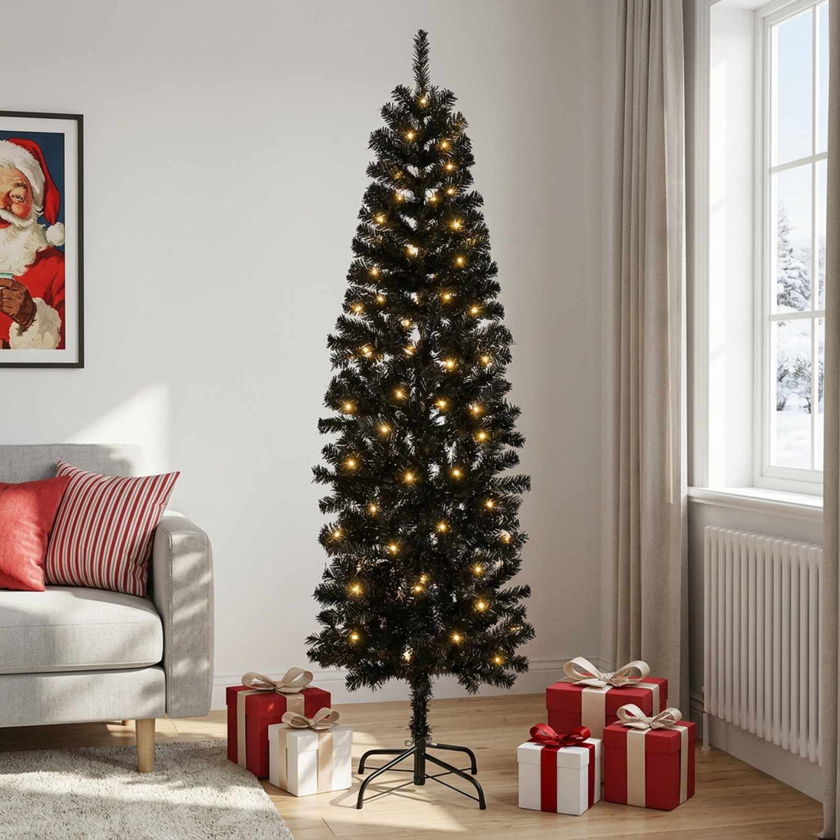 Umjetno vitko božićno drvce 180 cm 300 LED lampica Topla bijela