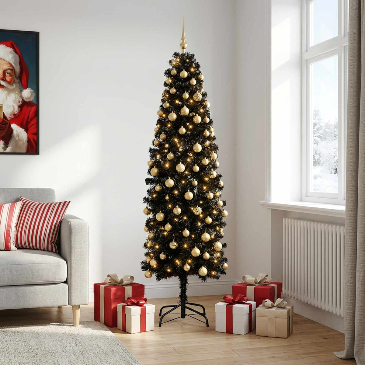 Umjetno usko božićno drvce s kuglicom 210 cm 300 LED lampica