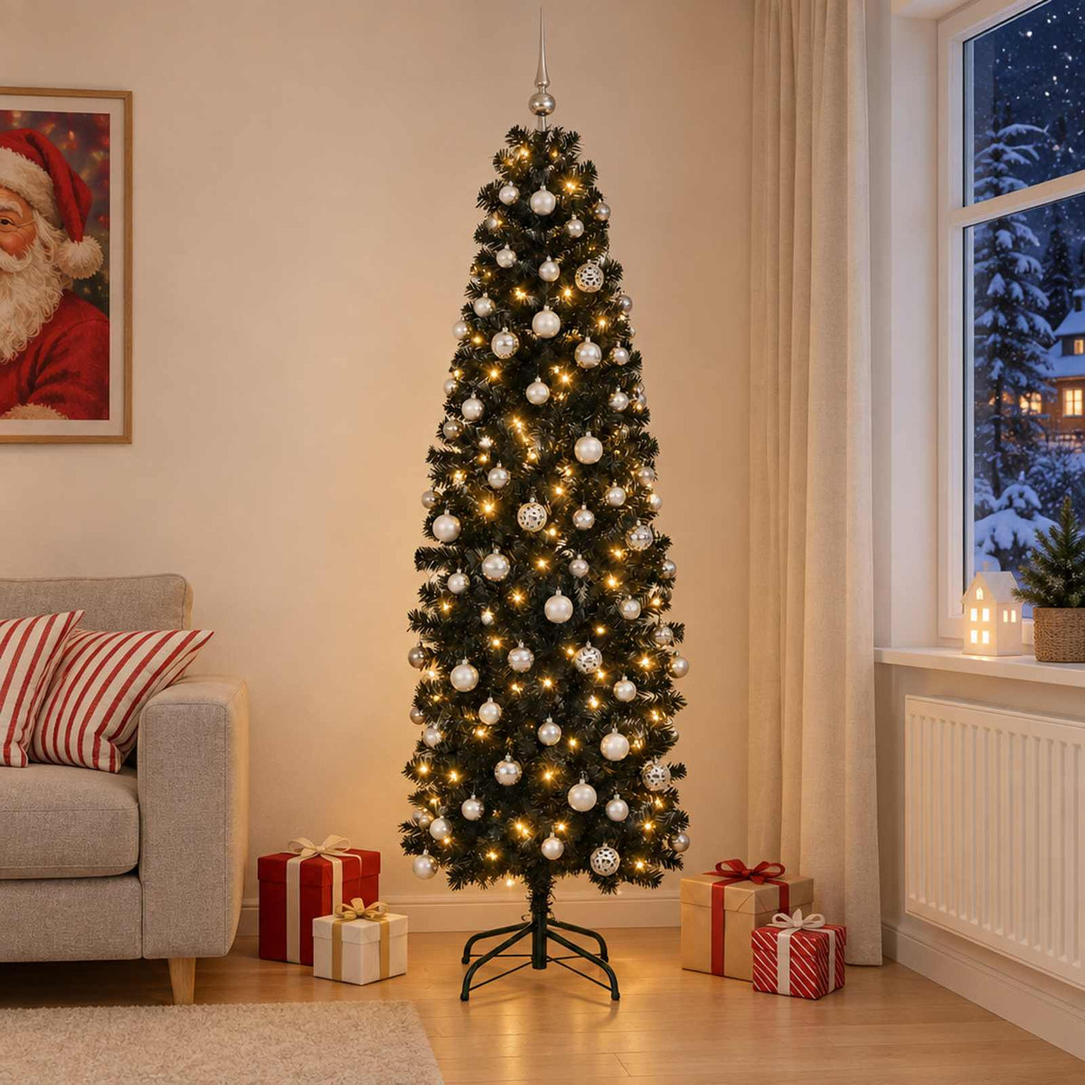 Umjetno usko božićno drvce s kuglicom 210 cm 300 LED lampica