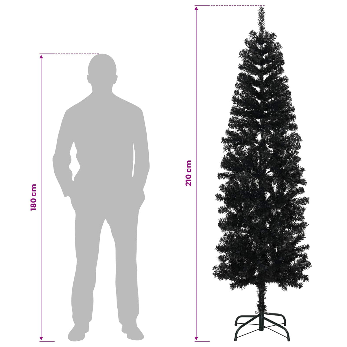 Umjetno usko božićno drvce s kuglicom 210 cm 300 LED lampica