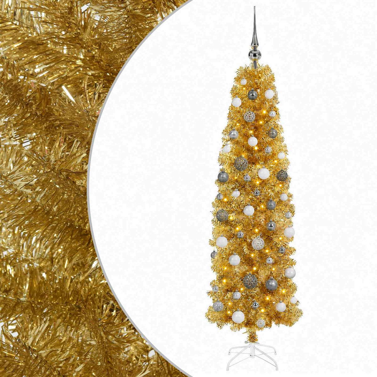 Umjetno usko božićno drvce s kuglicama 180 cm 300 LED lampica