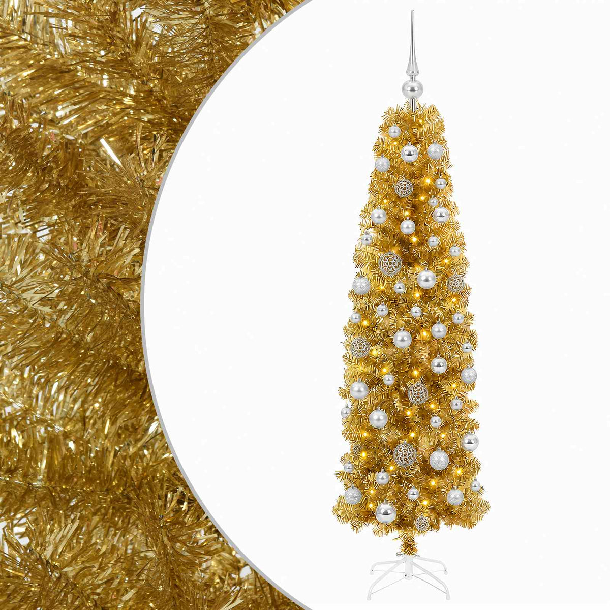 Umjetno usko božićno drvce s kuglicama 180 cm 300 LED lampica