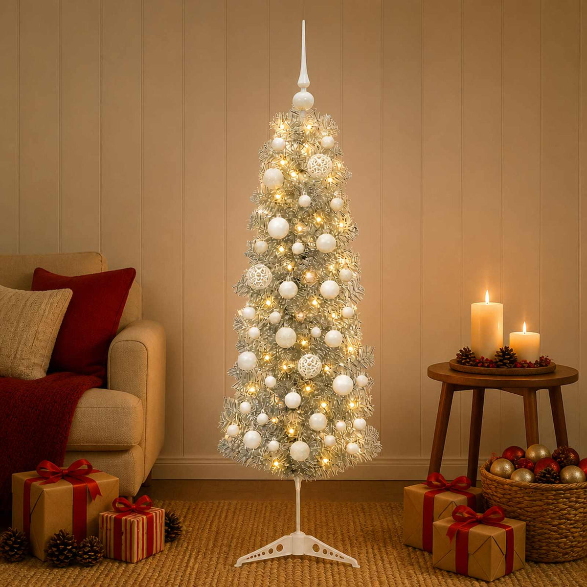 Umjetno usko božićno drvce s kuglicom 150 cm 150 LED lampica