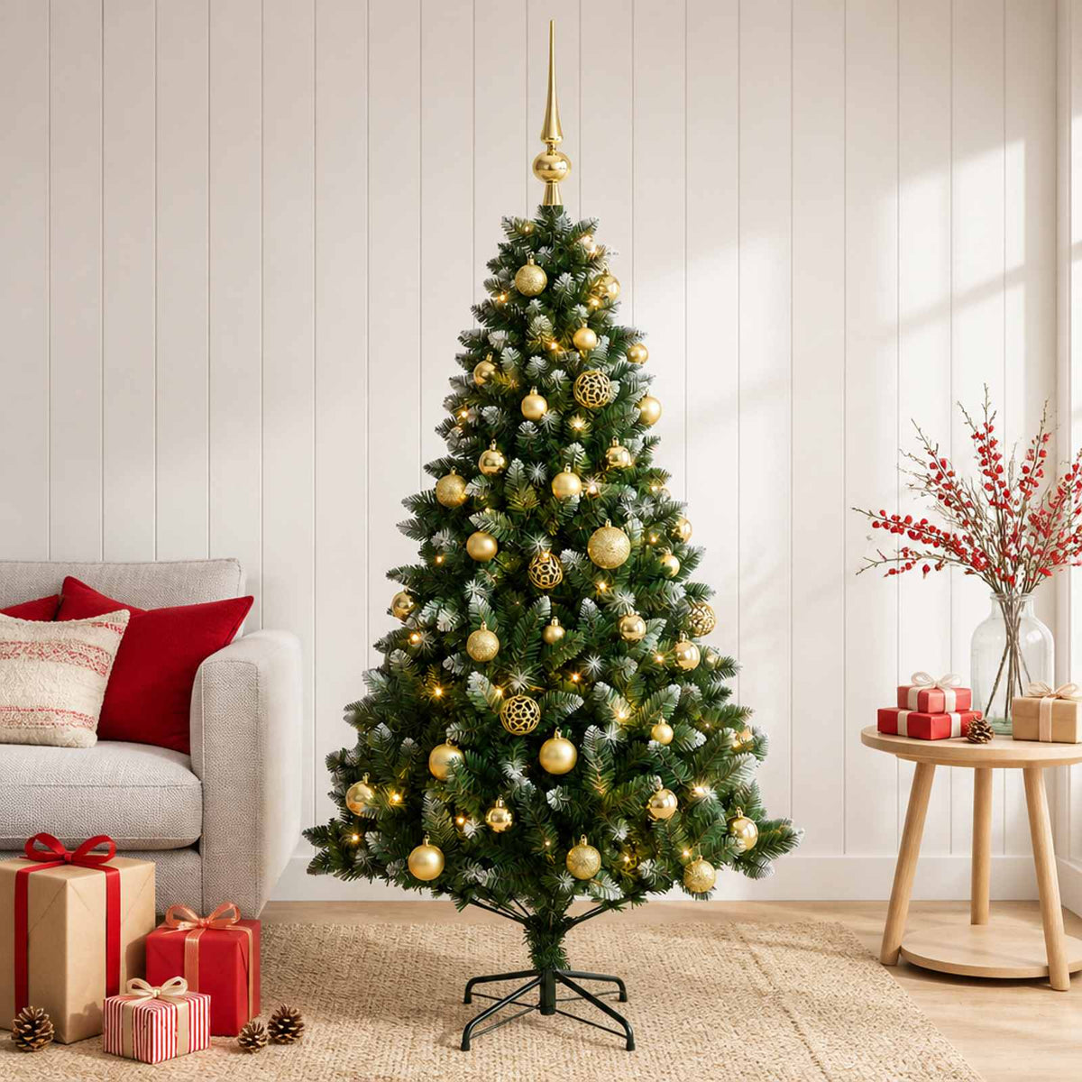 Umjetno božićno drvce s kuglicama 120 cm 150 LED lampica