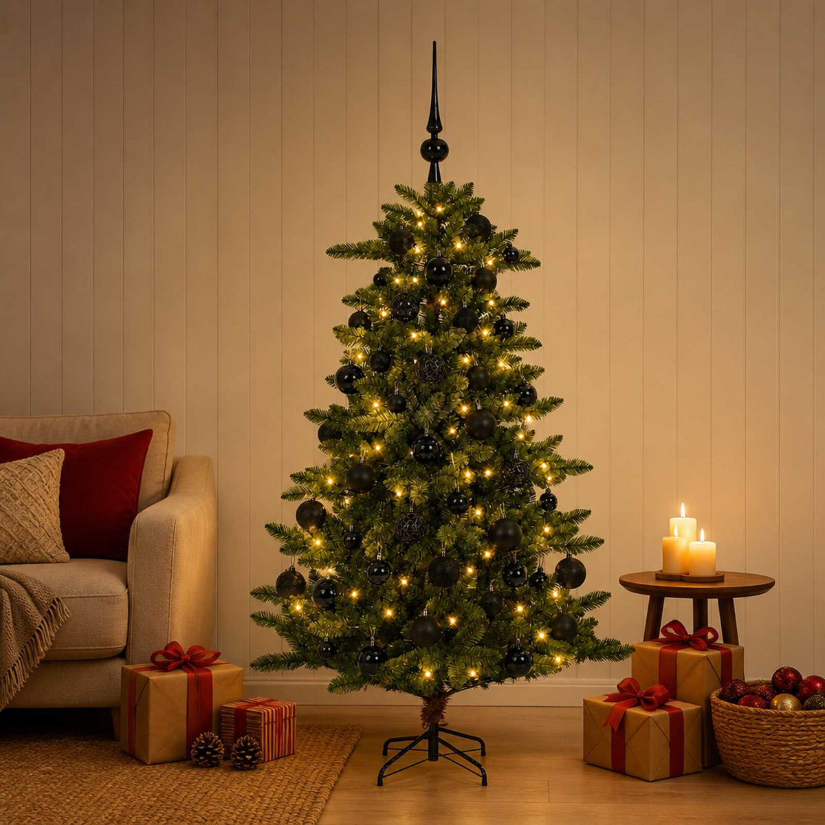 Umjetno božićno drvce s kuglicama 150 cm 150 LED lampica