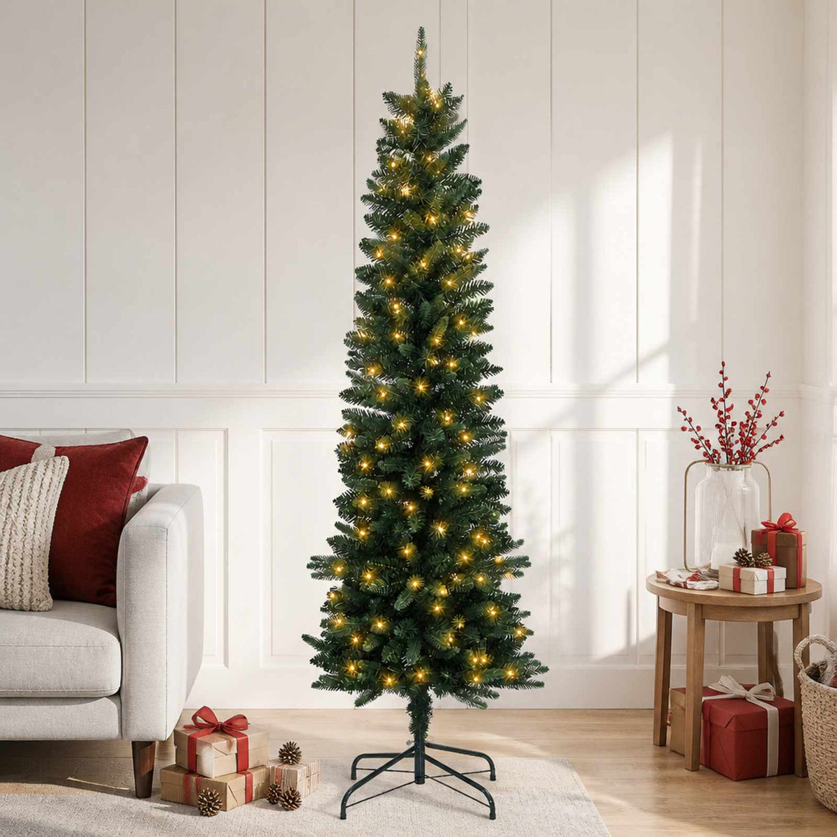 Umjetno vitko božićno drvce 120 cm 150 LED lampica Topla bijela