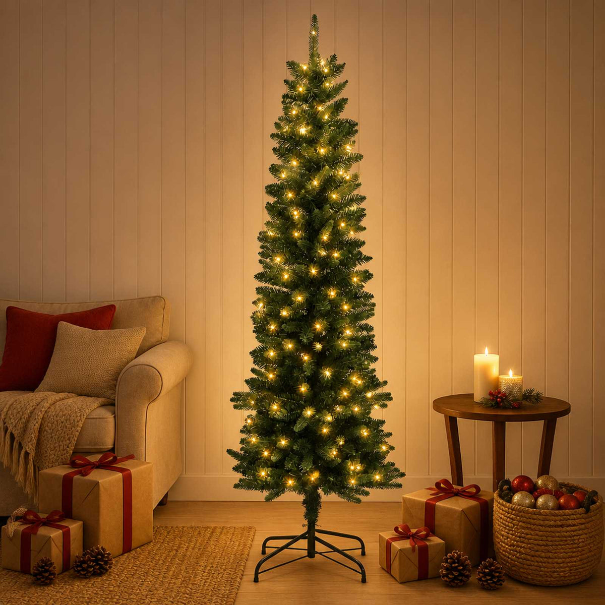 Umjetno vitko božićno drvce 120 cm 150 LED lampica Topla bijela