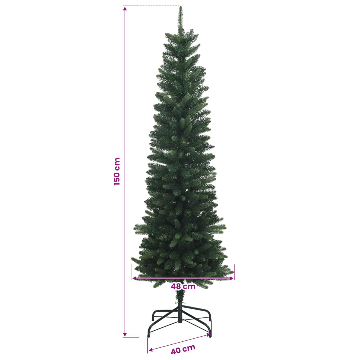 Umjetno vitko božićno drvce 150 cm 150 LED lampica Topla bijela