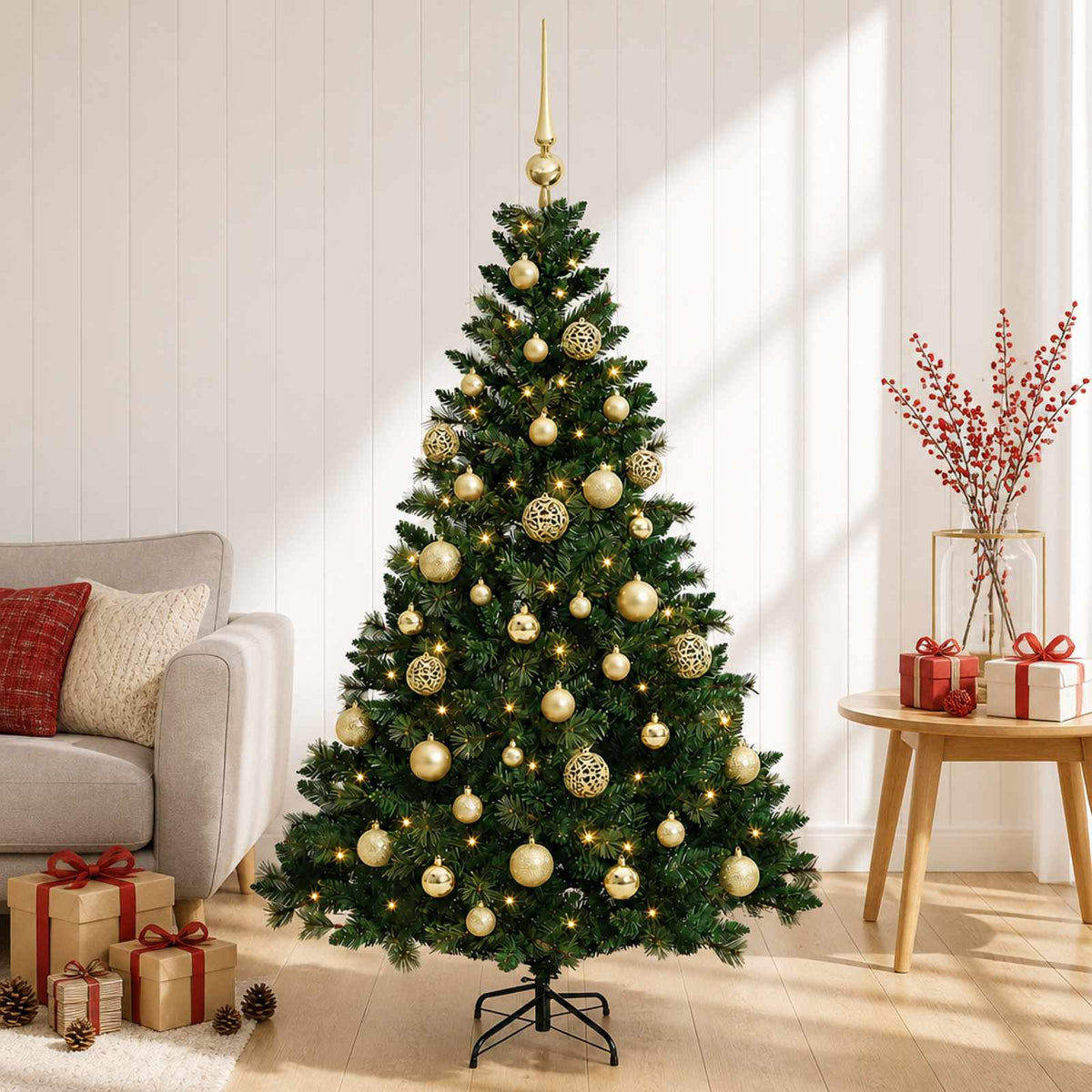 Umjetno božićno drvce s kuglicama 150 cm 150 LED lampica