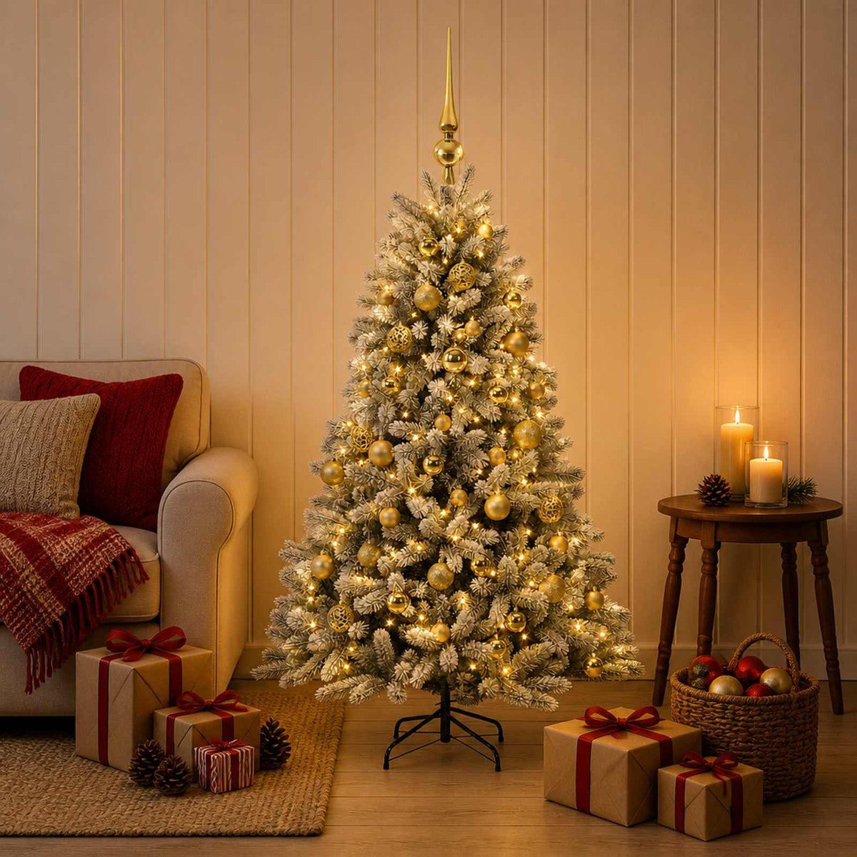 Umjetno božićno drvce s kuglicama 120 cm 150 LED lampica