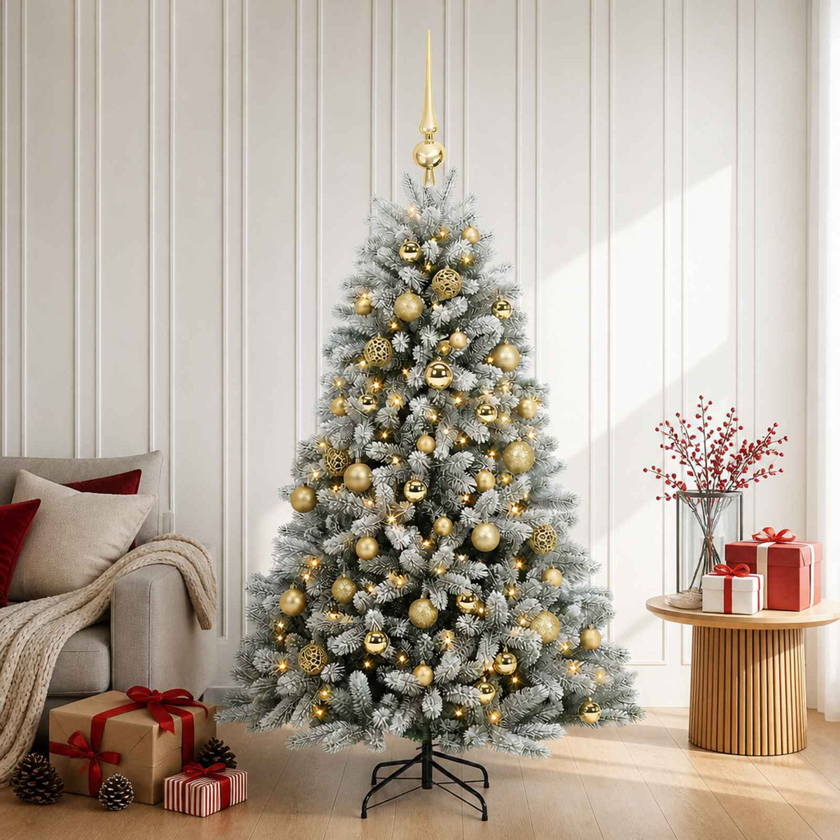 Umjetno božićno drvce s kuglicama 120 cm 150 LED lampica