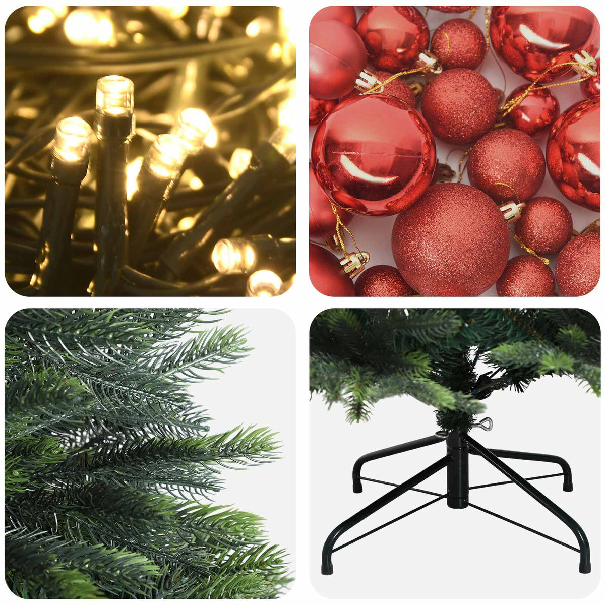 Umjetno božićno drvce s kuglicama 120 cm 150 LED lampica