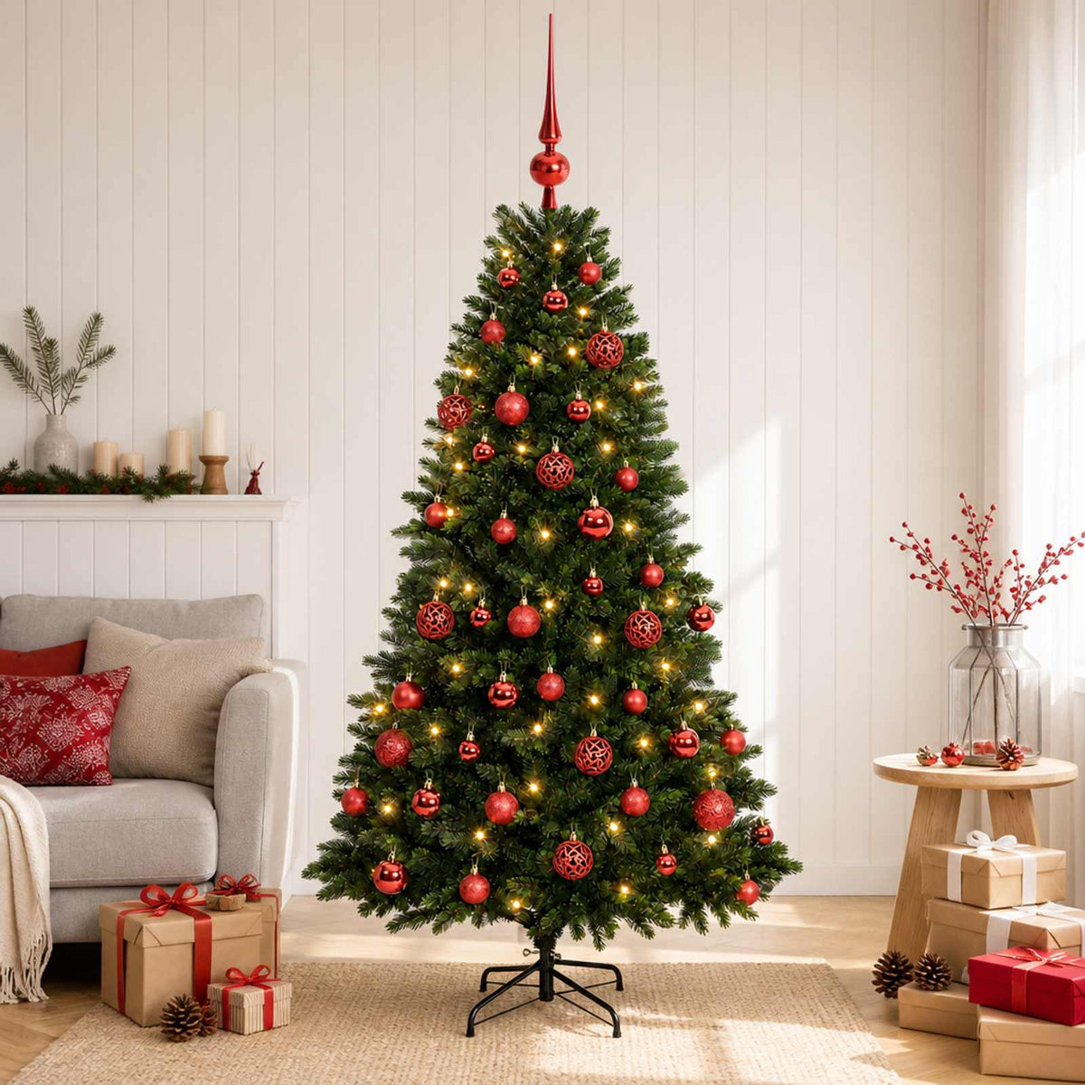 Umjetno božićno drvce s kuglicama 120 cm 150 LED lampica