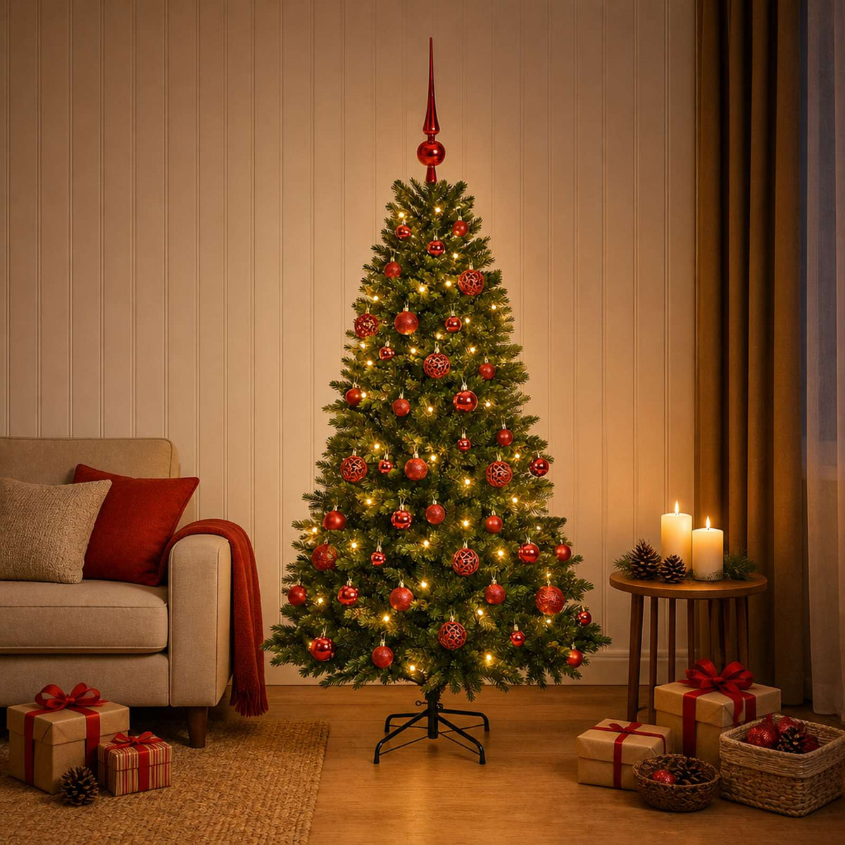 Umjetno božićno drvce s kuglicama 120 cm 150 LED lampica