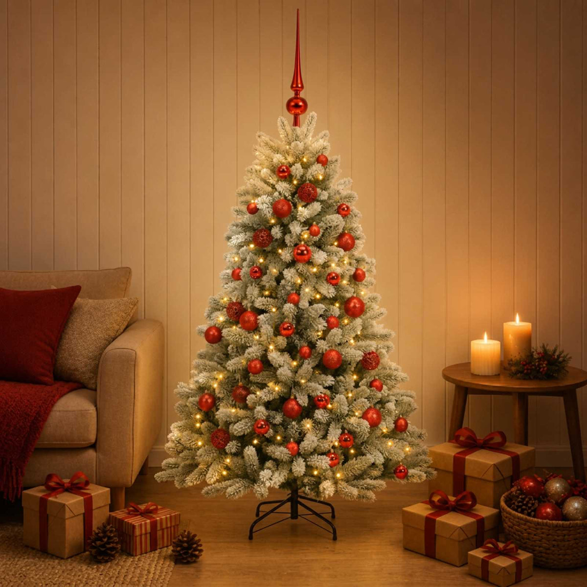 Umjetno božićno drvce s kuglicama 120 cm 150 LED lampica