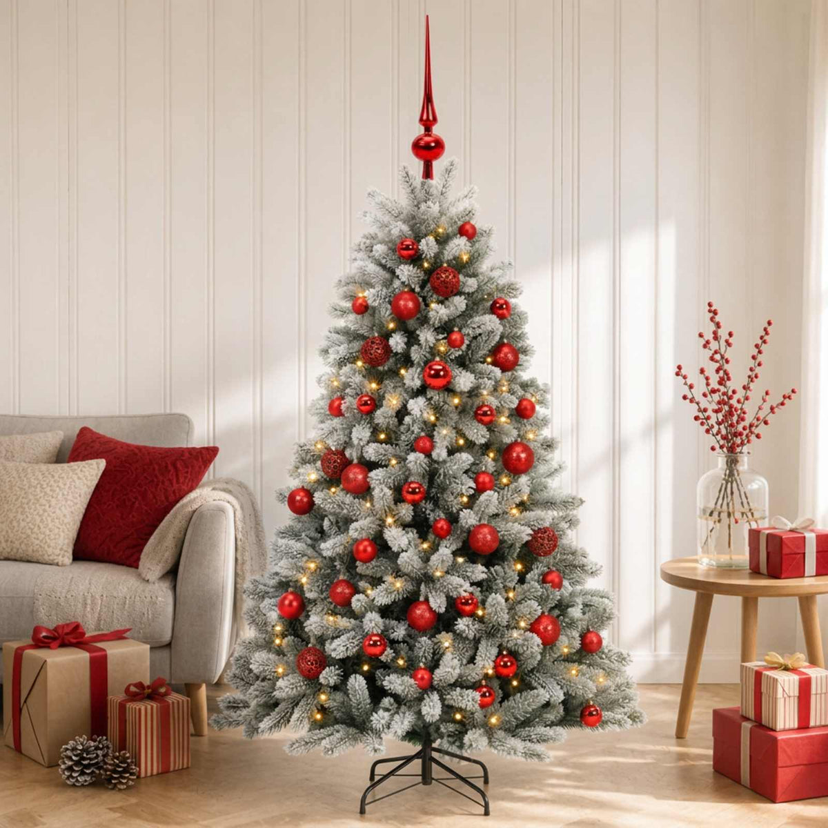 Umjetno božićno drvce s kuglicama 120 cm 150 LED lampica
