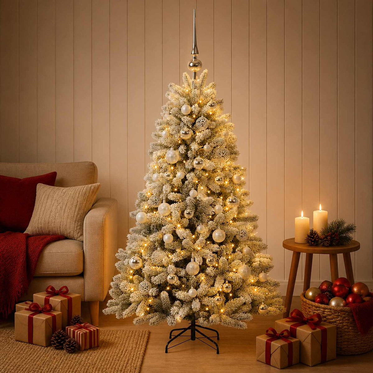 Umjetno božićno drvce s kuglicama 120 cm 150 LED lampica