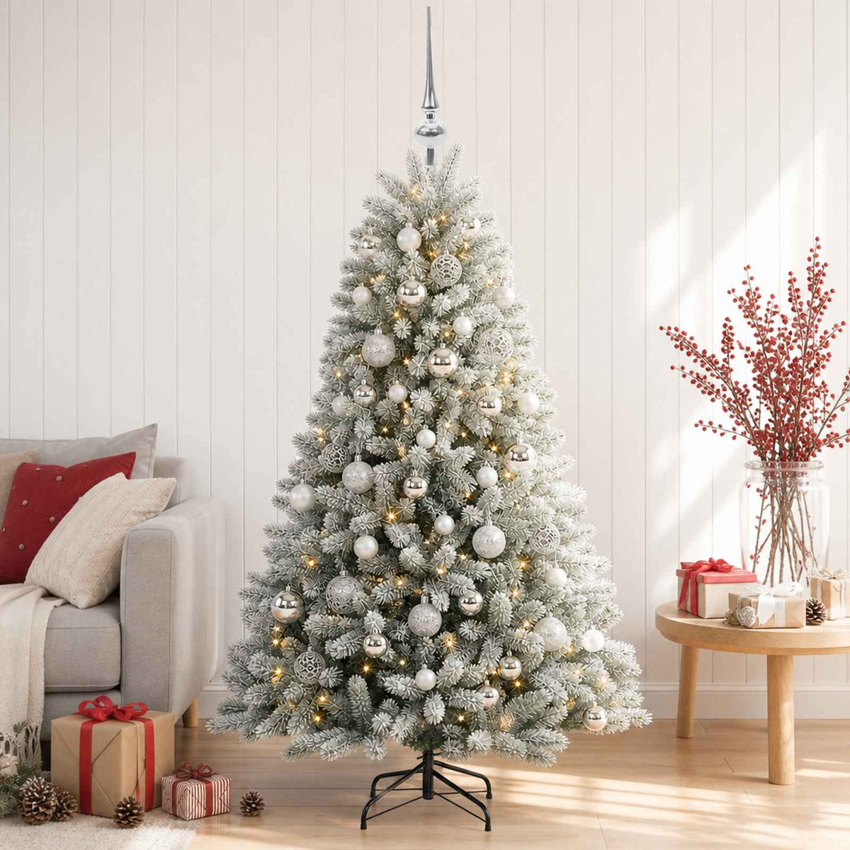 Umjetno božićno drvce s kuglicama 120 cm 150 LED lampica