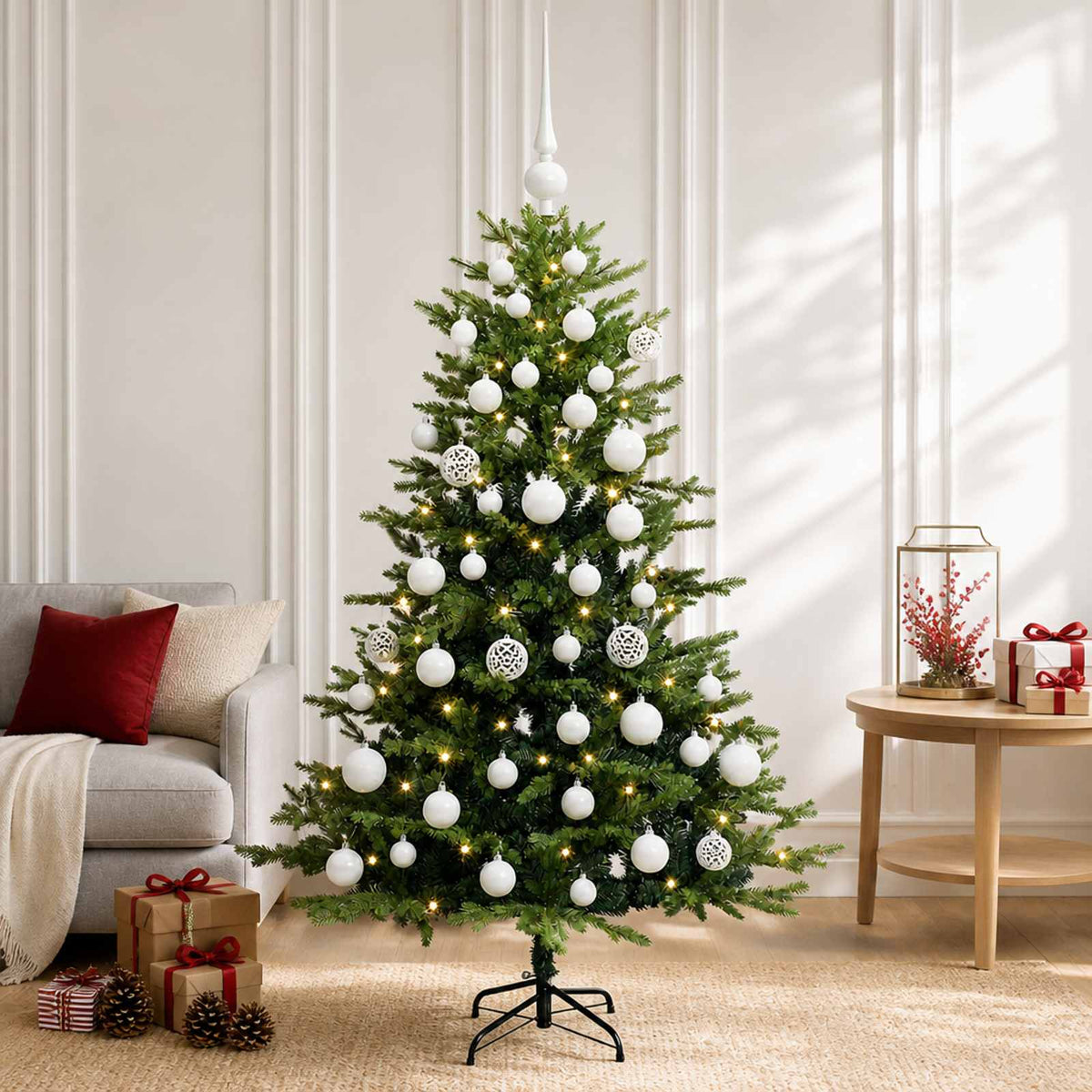 Umjetno božićno drvce s kuglicama 150 cm 150 LED lampica