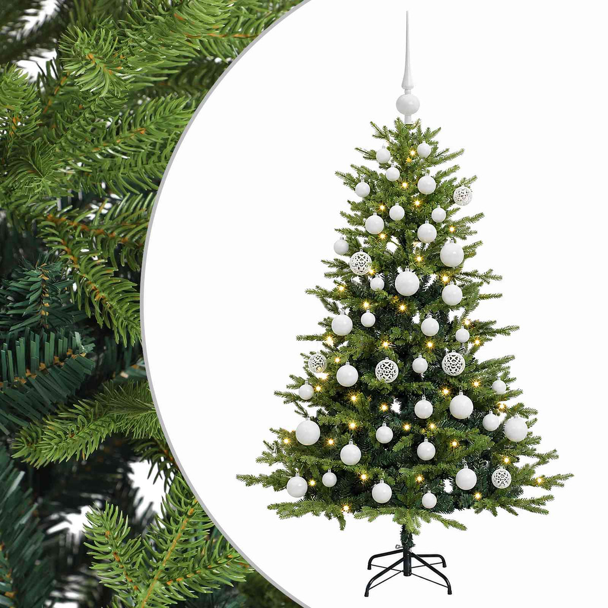 Umjetno božićno drvce s kuglicama 150 cm 150 LED lampica