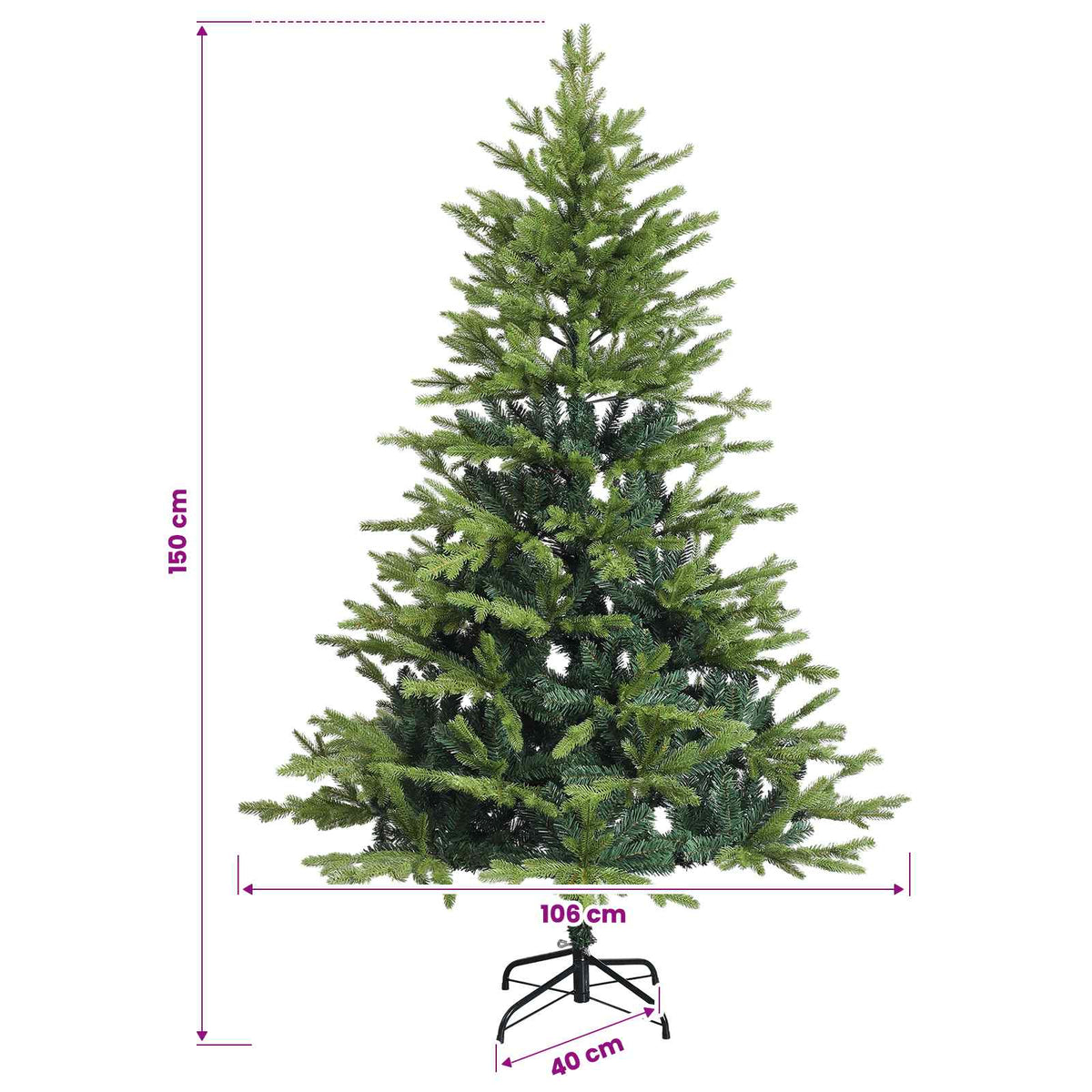 Umjetno božićno drvce s kuglicama 150 cm 150 LED lampica