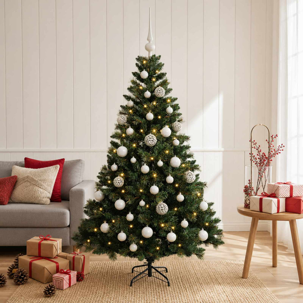 Umjetno božićno drvce s kuglicama 150 cm 150 LED lampica