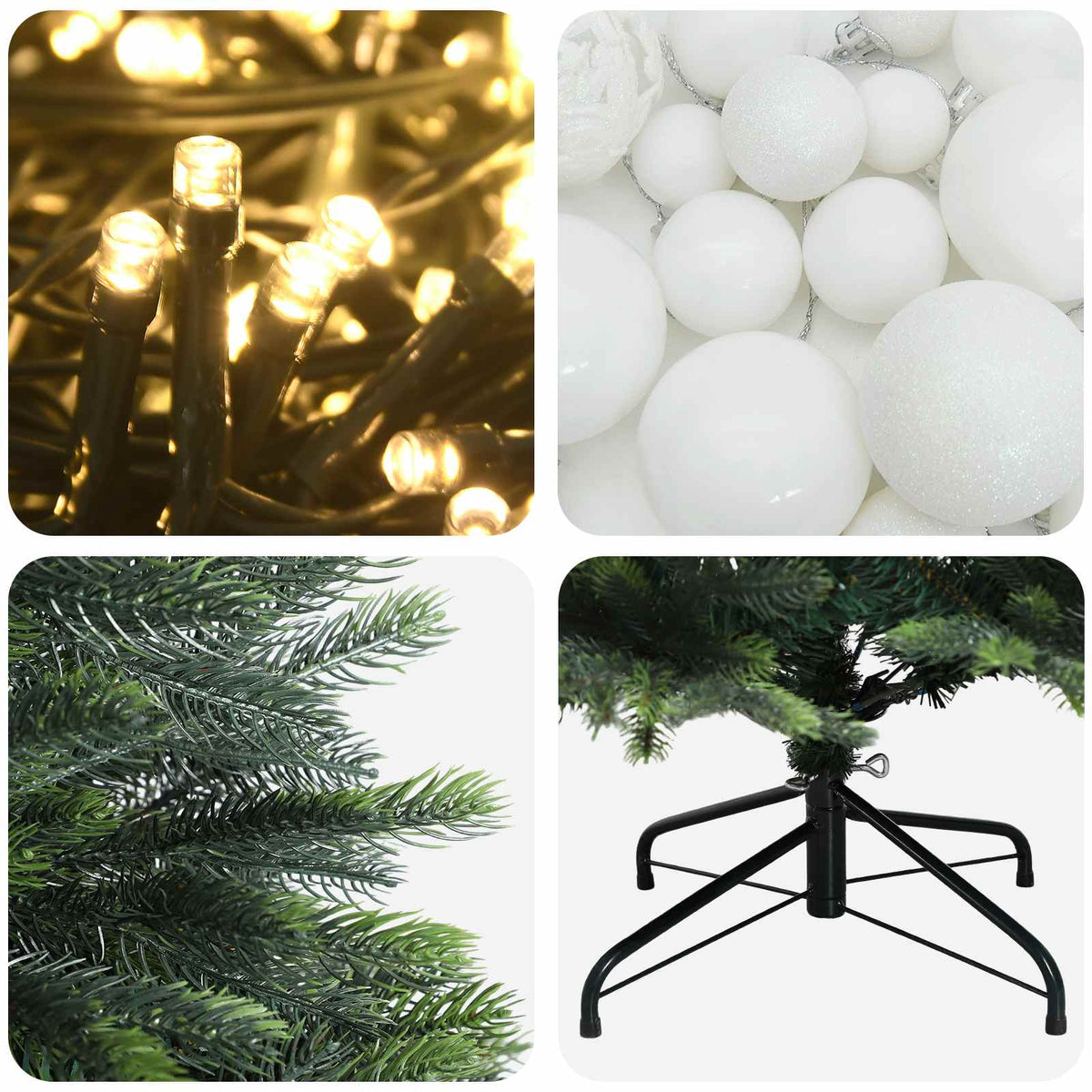 Umjetno božićno drvce s kuglicama 120 cm 150 LED lampica