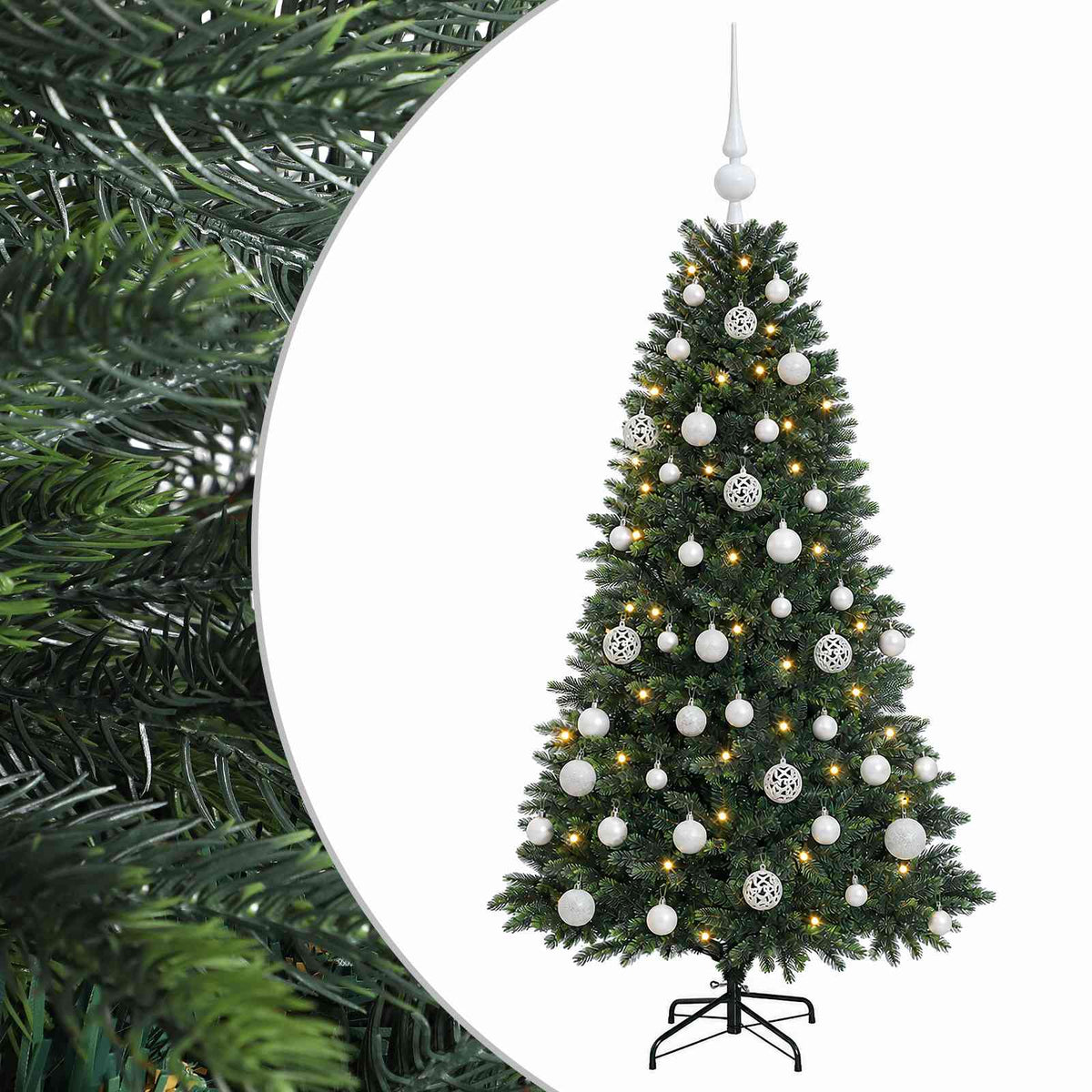 Umjetno božićno drvce s kuglicama 120 cm 150 LED lampica