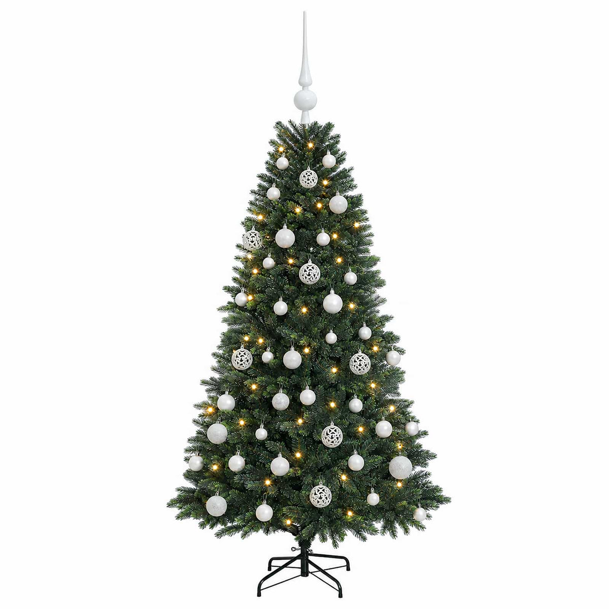 Umjetno božićno drvce s kuglicama 120 cm 150 LED lampica