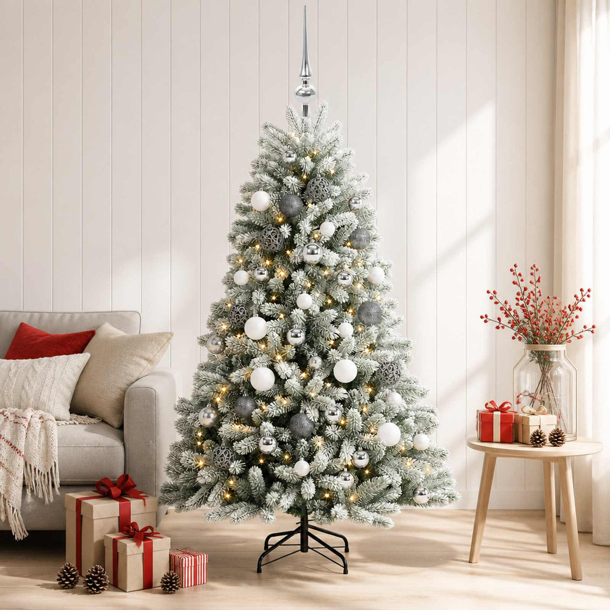 Umjetno božićno drvce s kuglicama 120 cm 150 LED lampica
