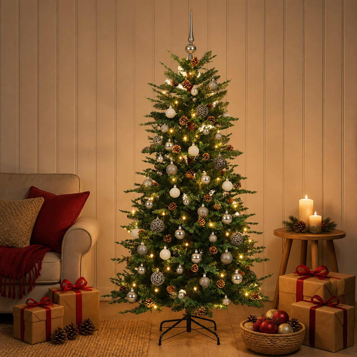 Umjetno božićno drvce s kuglicom 120 cm 150 LED lampica