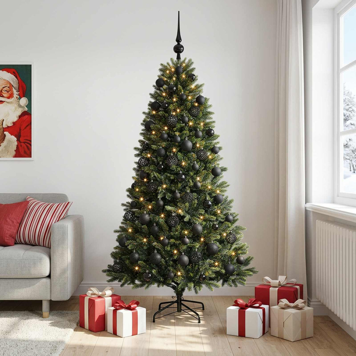 Umjetno božićno drvce s kuglicama 210 cm 300 LED lampica