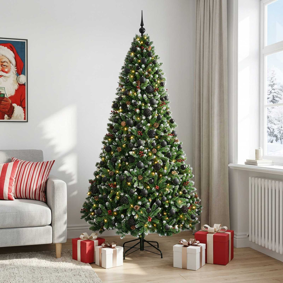 Umjetno božićno drvce zeleno s kuglicama 240 cm 300 LED lampica