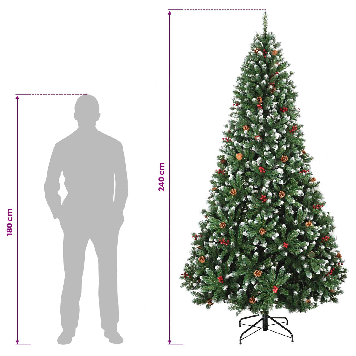 Umjetno božićno drvce zeleno s kuglicama 240 cm 300 LED lampica
