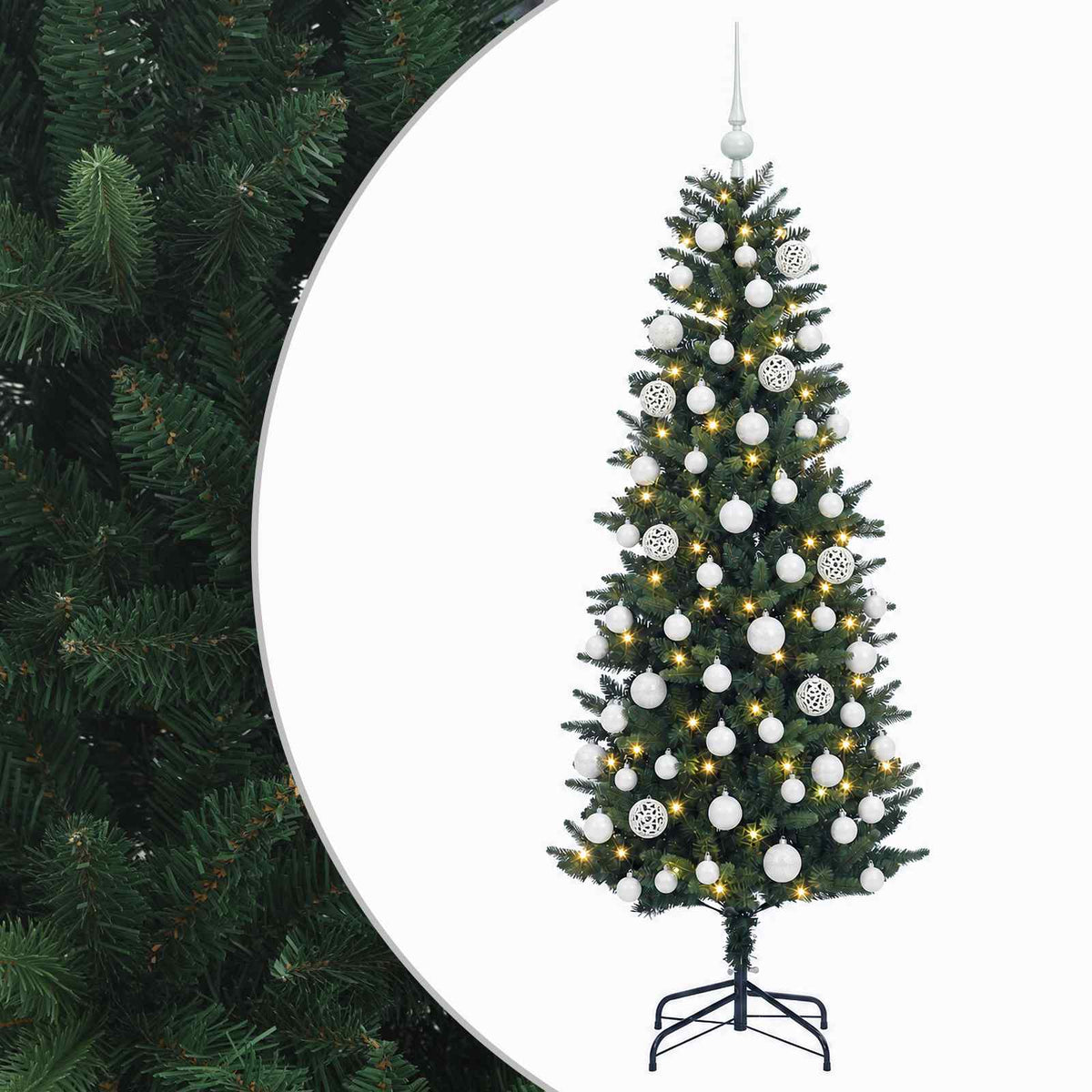 Umjetno božićno drvce s kuglicama 210 cm 300 LED lampica