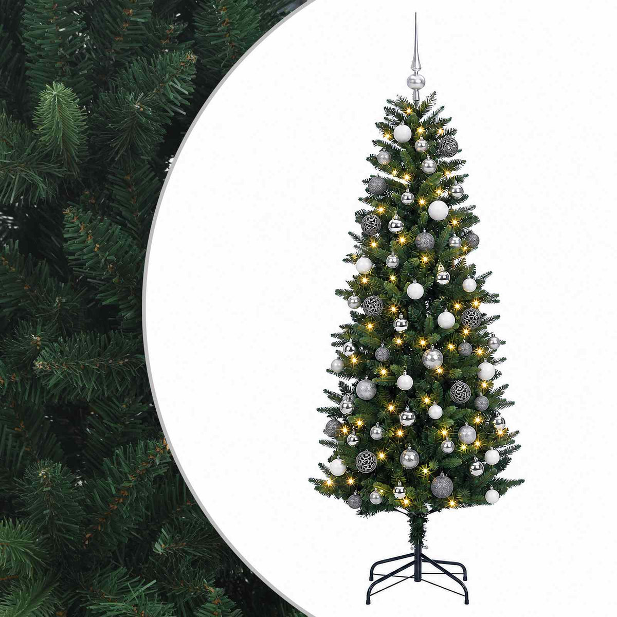 Umjetno savitljivo božićno drvce s kuglicama 210 cm