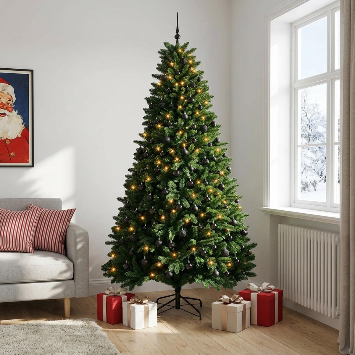Umjetno božićno drvce srednje zeleno s kuglicama 270 cm