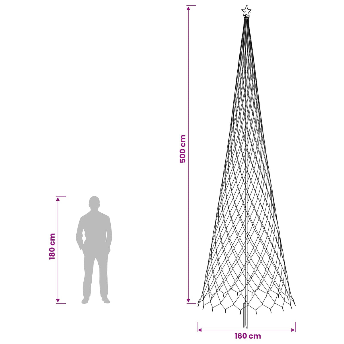 LED božićno drvce 500 cm 550 LED lampica Višebojno Željezo Crna