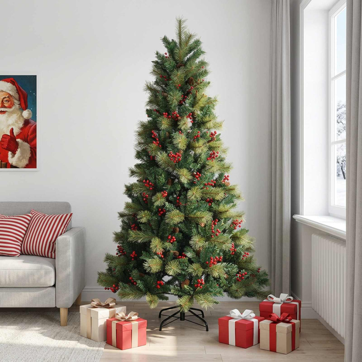 Umjetno božićno drvce s nogom 240 cm PVC i metal Zelena