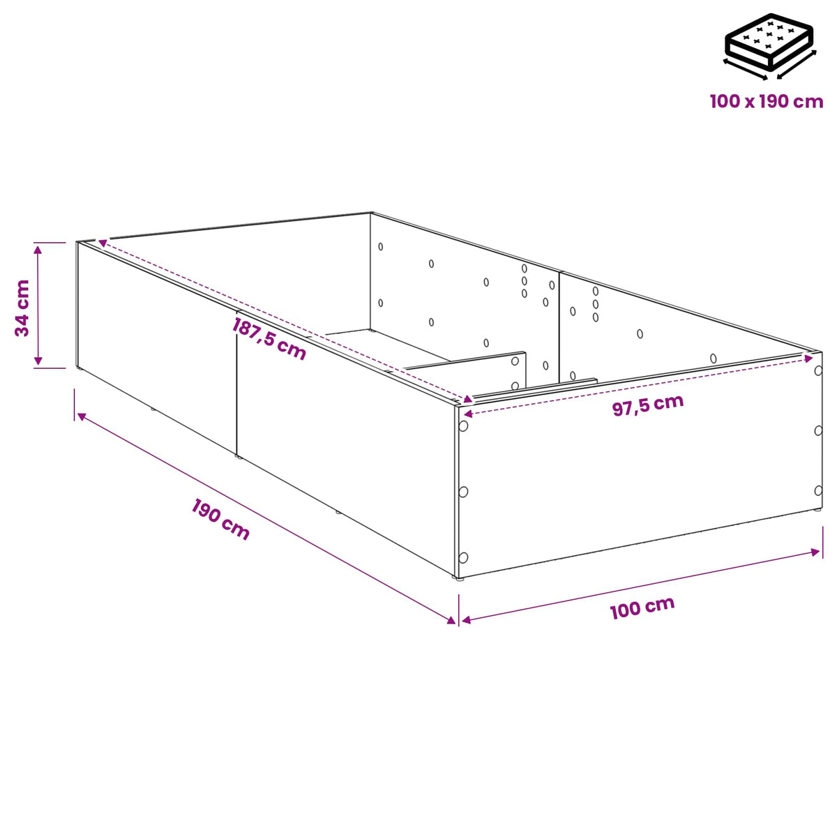 Okvir za podesivu bazu kreveta Crni hrast 100 x 190 cm