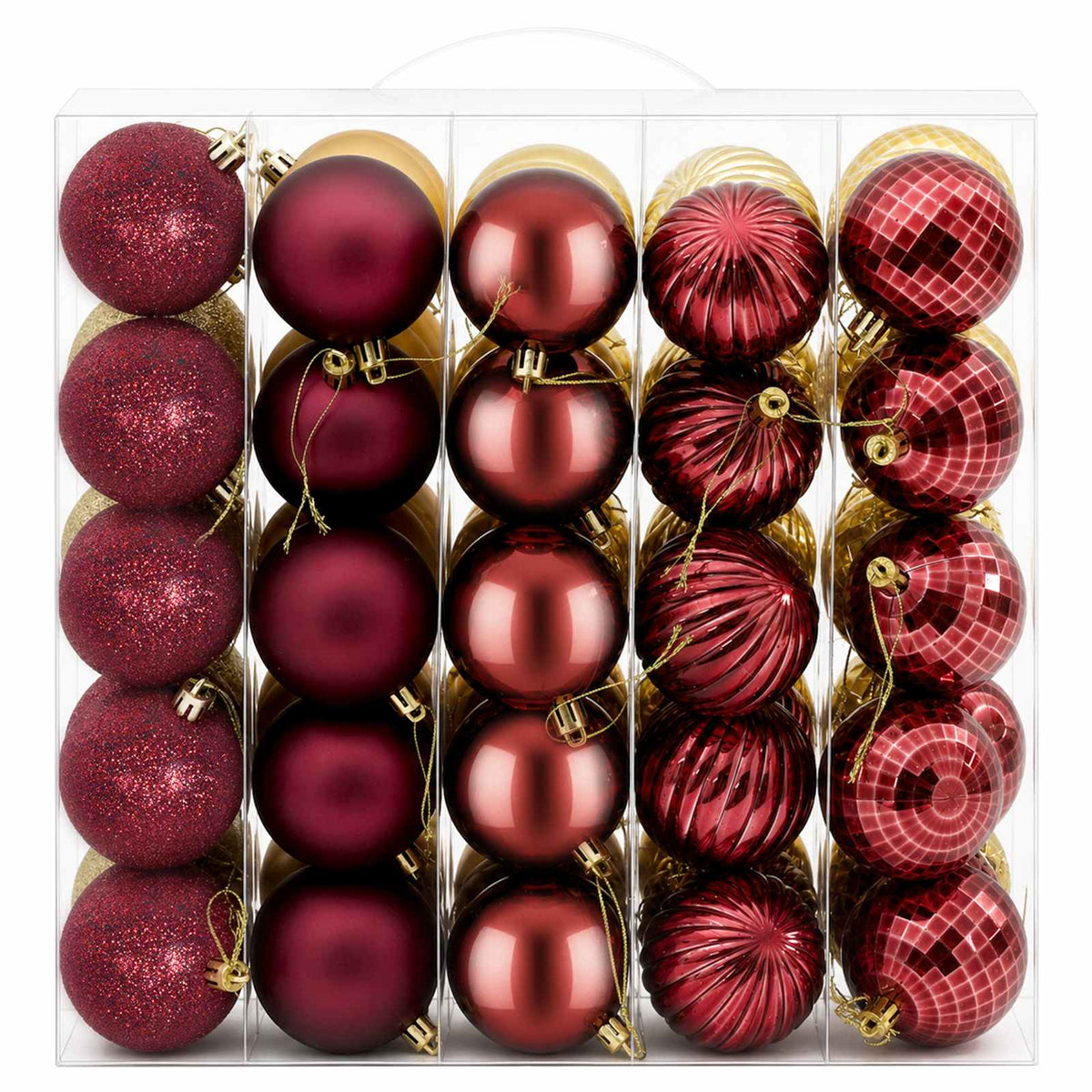 Set božićnih kuglica 75 kom. Zlatna i vinsko crvena 6 cm